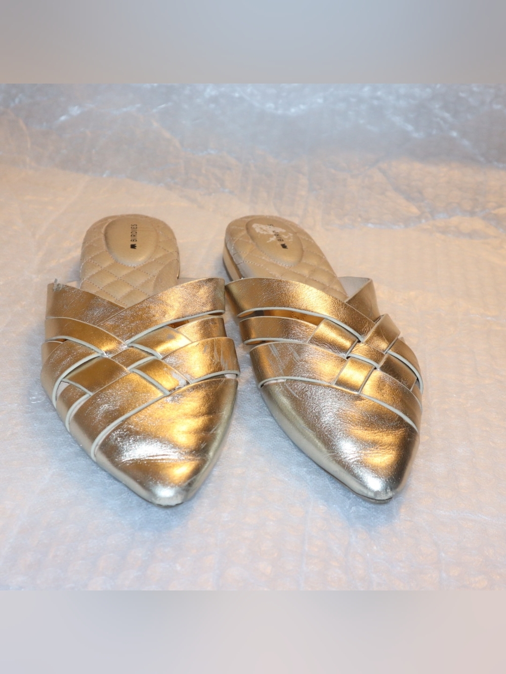 BIRDIES The Dove Mule Gold Crossed Leather Size 8.5 - Picture 8 of 13